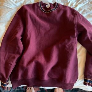 J. Crew Men's Burgundy Crewneck Sweater with Contrast Trim